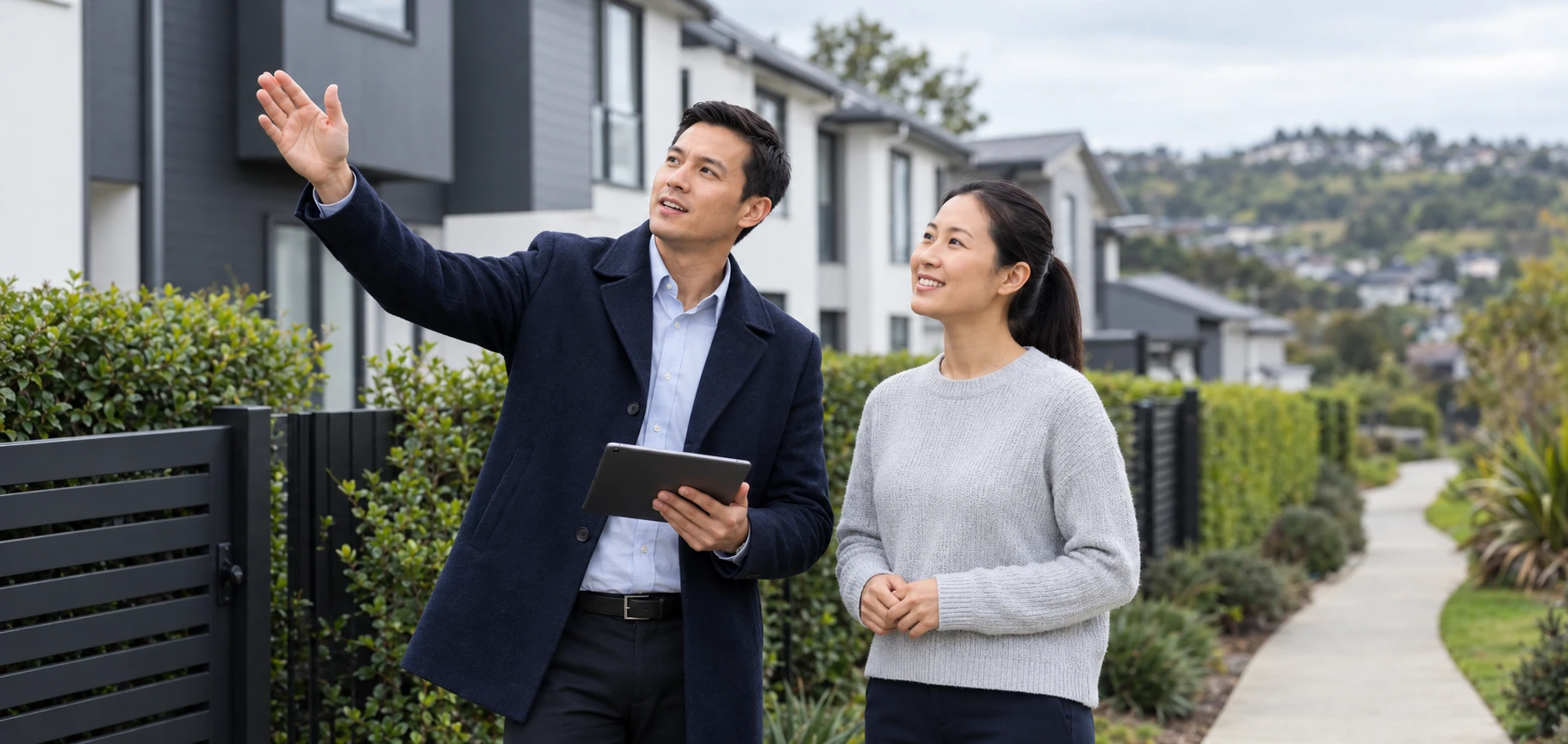 A property manager showing a rental home to a prospective tenant